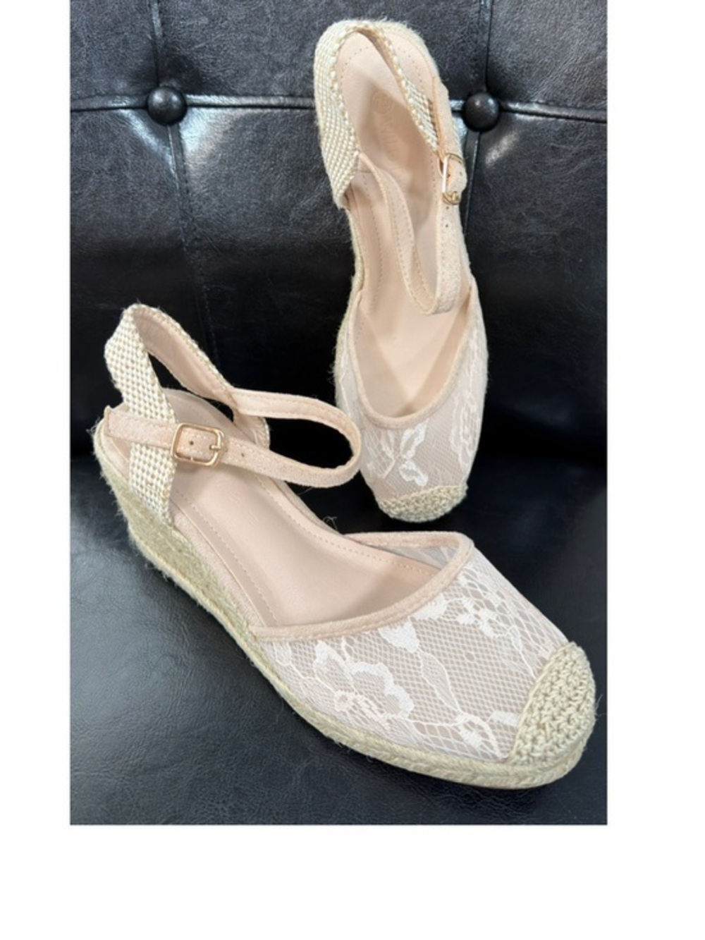 New Wild Diva Wedge Espadrilles Shoes Floral Lace Closed Toe Crochet Cap NWT 7.5